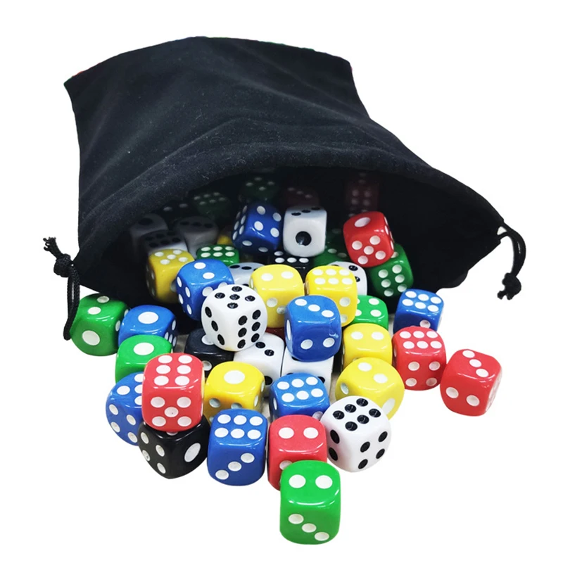 10pcs 12/14/16mm Acrylic Dice with Velvet Bag Transparent Color Rounded Six Sided Crystal Dice Chess Game Props Board Games TMZ