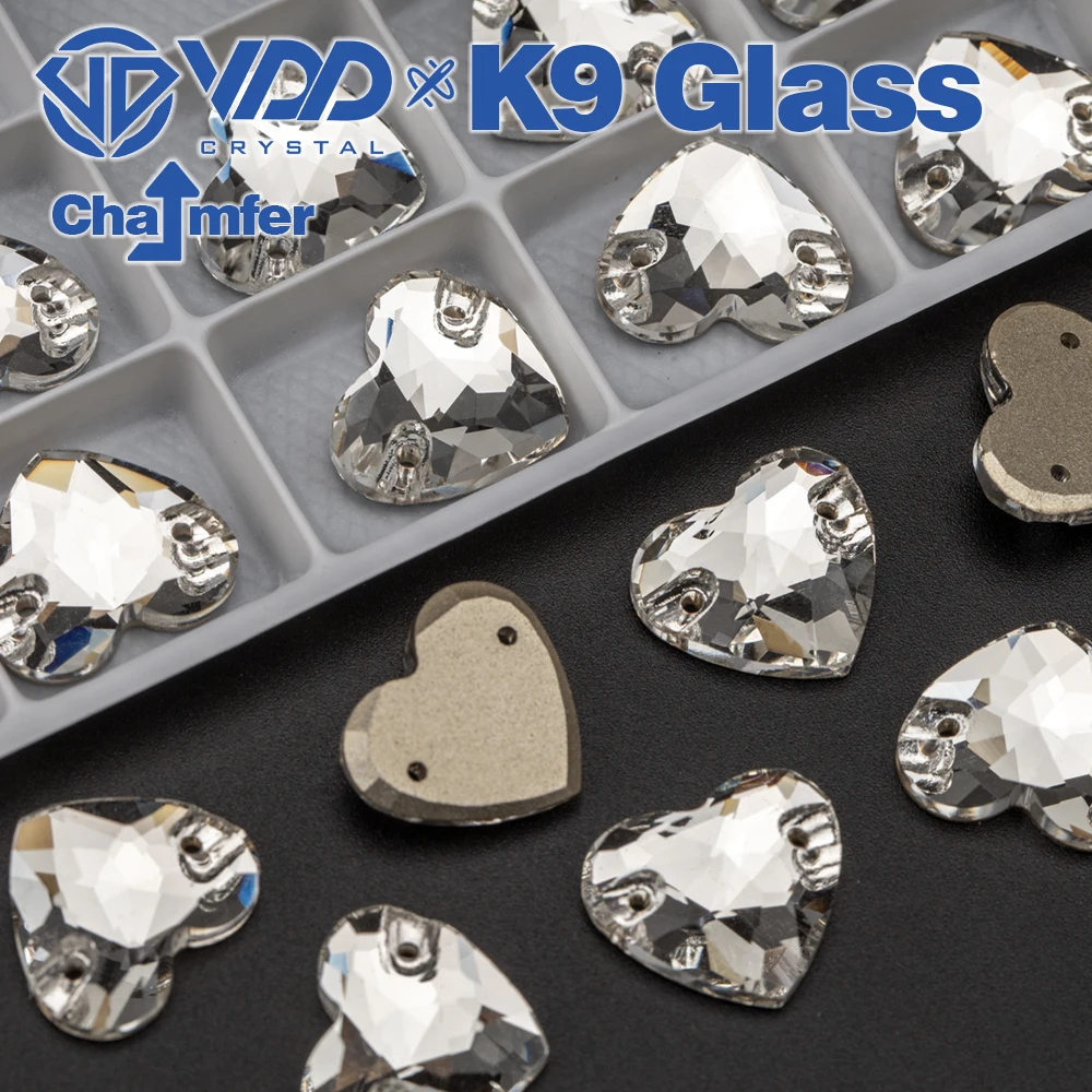 VDD Heart High Quality K9 Glass Sew On Rhinestones Sewing Clear Crystals Flat Back Stones For Clothes Accessories Wedding Dress