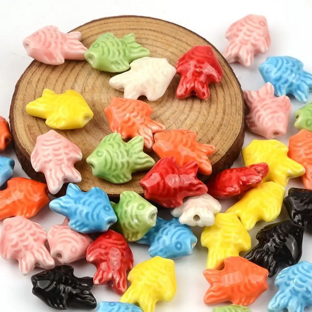 10pcs Handmade Craft Fish-shaped Bead Ceramic Fresh Color Ceramic Spacer Loose Beads Necklace Earrings Bracelet Making Kit