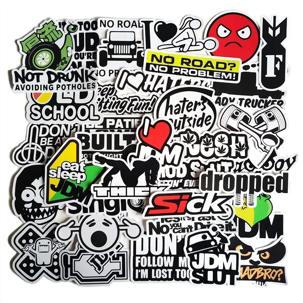 50pcs Cool JDM Styling Stickers for Laptop Car Luggage Bicycle Motorcycle Skateboard Waterproof Sticker Graffiti Decal Kid