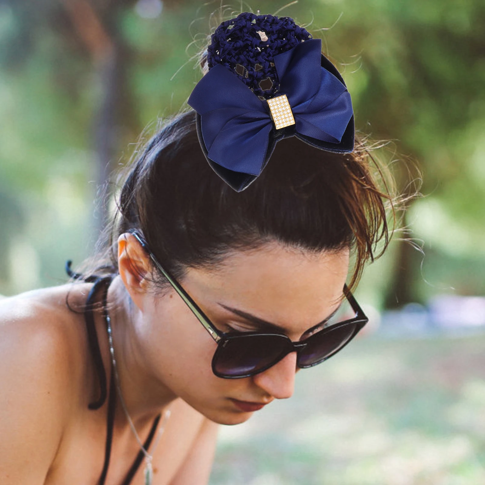 

3pcs Lady Bow Bun Net Elastic Snood Barrette Hair Clip Bun Cover Hairpin Women Office Hair Accessories Nurse Hotel Staff Uniform