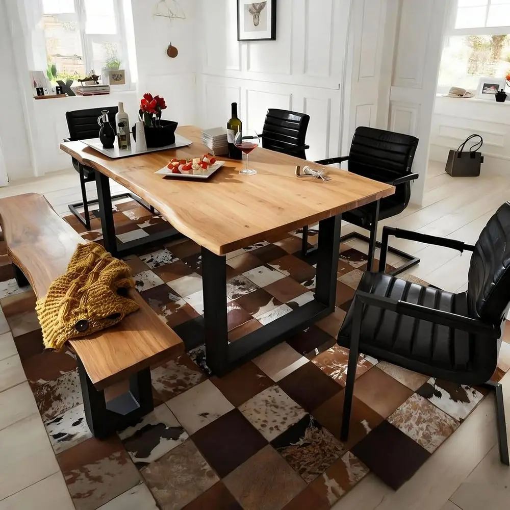 

Обеденный стол из массива дерева с необработанным краем, в стиле рустик-шик, на 2-8 человек, с двойной толстой столешницей