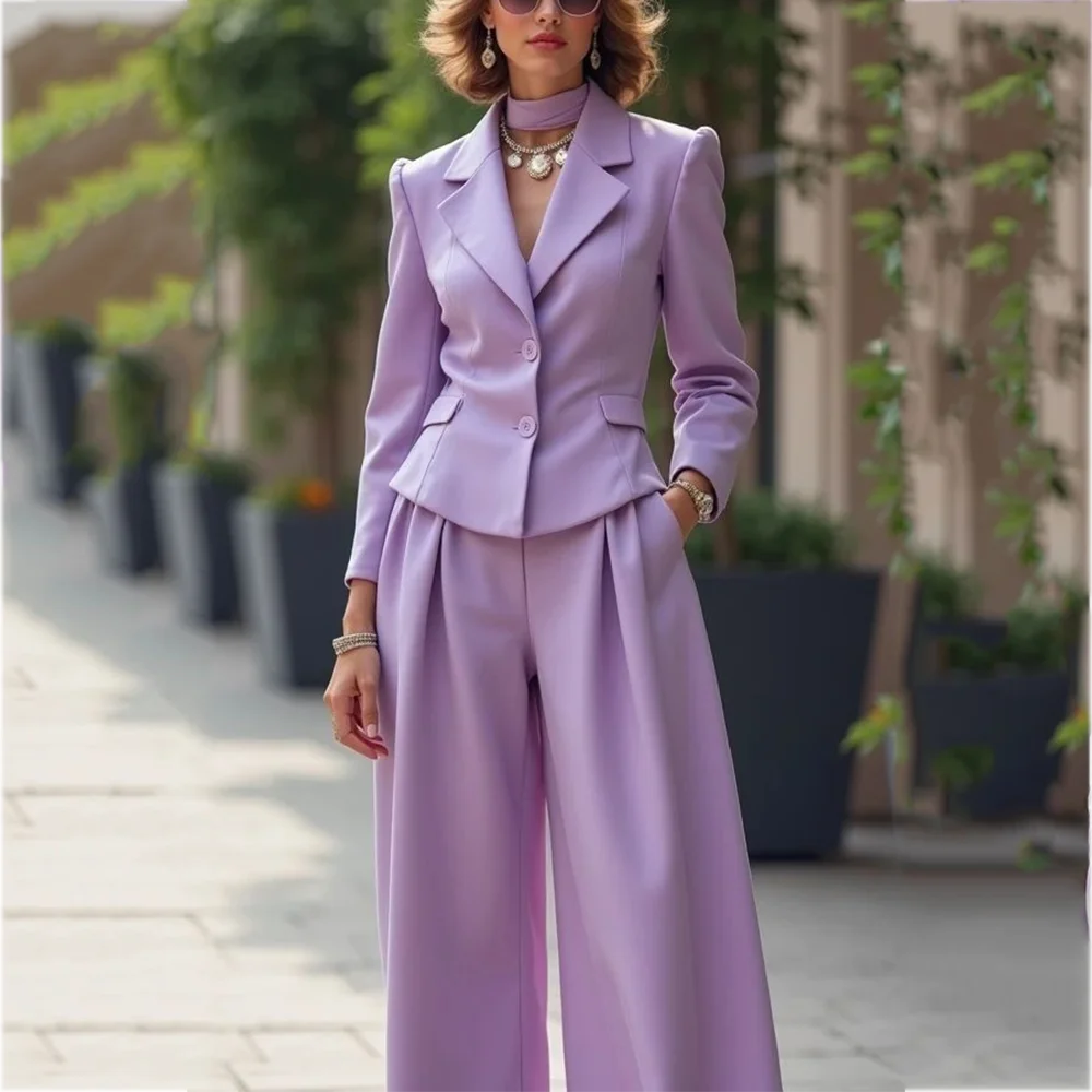 

Classy Violet Suit For Women Solid Color Notch Lapel High Quality Outfit Tender Elegant Female Clothing Two Piece Set 2025