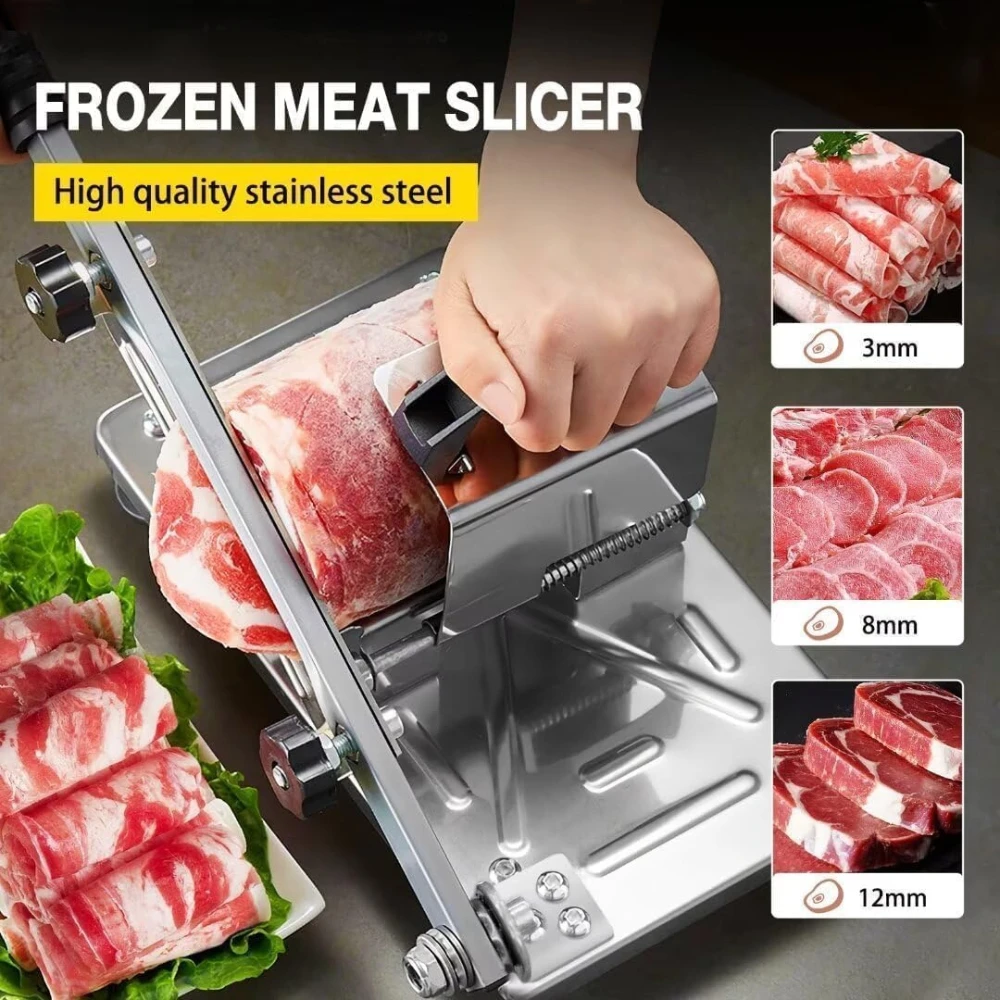 Manual Multifunctional Food Slicer - Stainless Steel Large Meat Cutter for Beef Mutton Pork Roll for Shabu BBQ Sandwiche Hot Pot