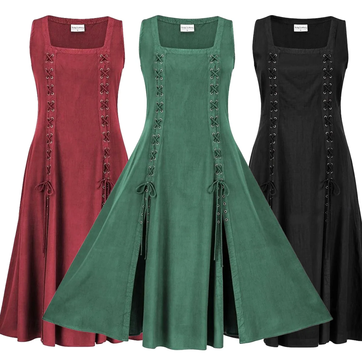 2025 avental viking medieval overdress com laço medieval clássico vintage retro vogue manga alargamento túnica vestido senhoras plus size