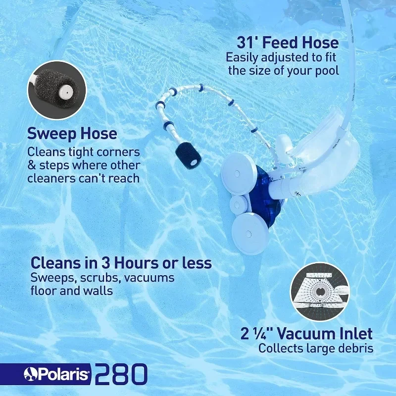 Vac-Sweep 280 Pressure-Side In-ground Pool Cleaner, Double Venturi Jet Powered, 31ft of Hose with an All Purpose Debris Bag