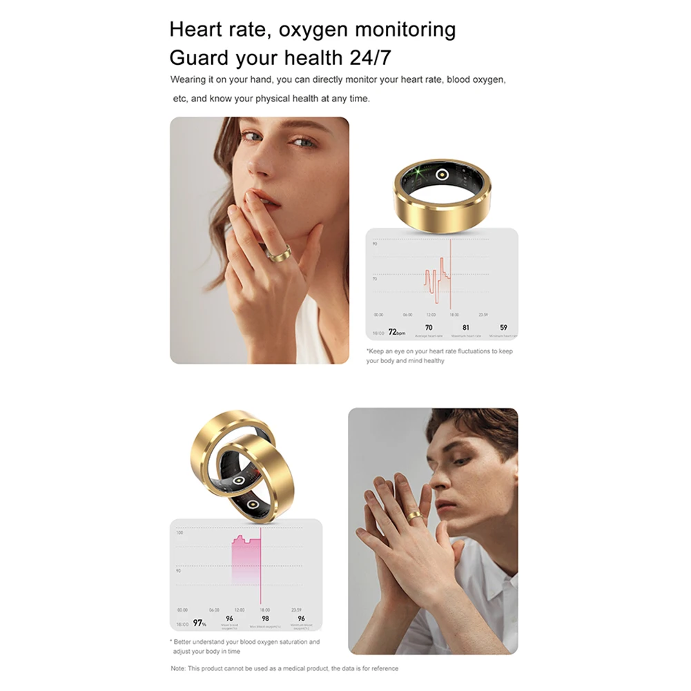 Смарт-кольцо с пульсометром, оксиметром, монитором сна