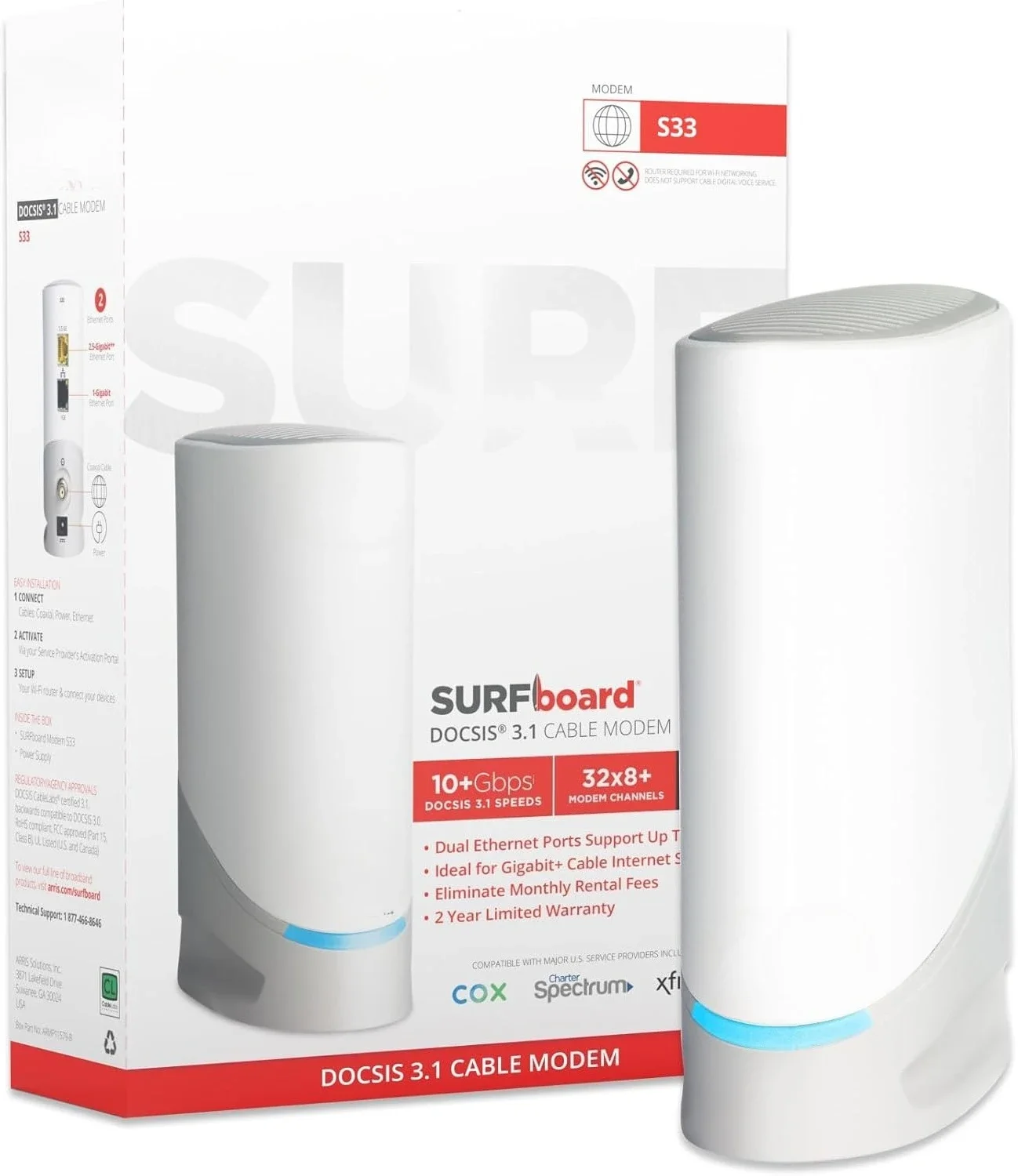 Cable Modem - Fast DOCSIS 3.1 Multi-Gigabit WiFi 1 & 2.5 Gbps Ports 2.5 Gbps Max Internet Speeds 4 OFDM Channels