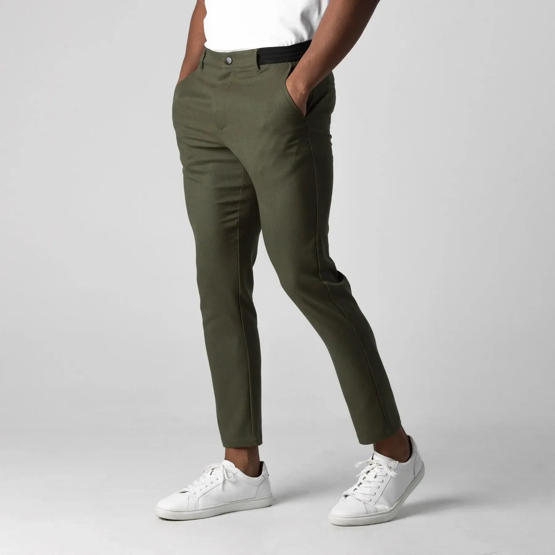 Chinos activos, pantalones largos cómodos para hombre, elegantes, ajustados, hasta el tobillo, tela informal suave y transpirable, ropa para ir al trabajo a media cintura