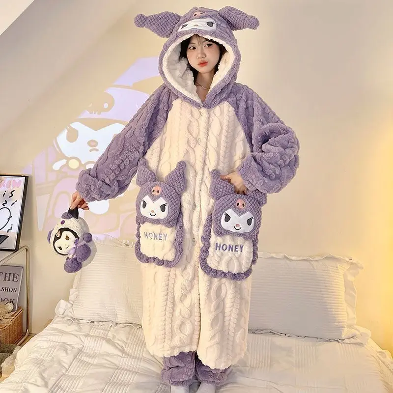 

Милые пижамы Hello Kitty My Melody для девочек, осенне-зимние коралловые бархатные пижамы плюс утолщенная фланелевая домашняя одежда, комплект из двух предметов