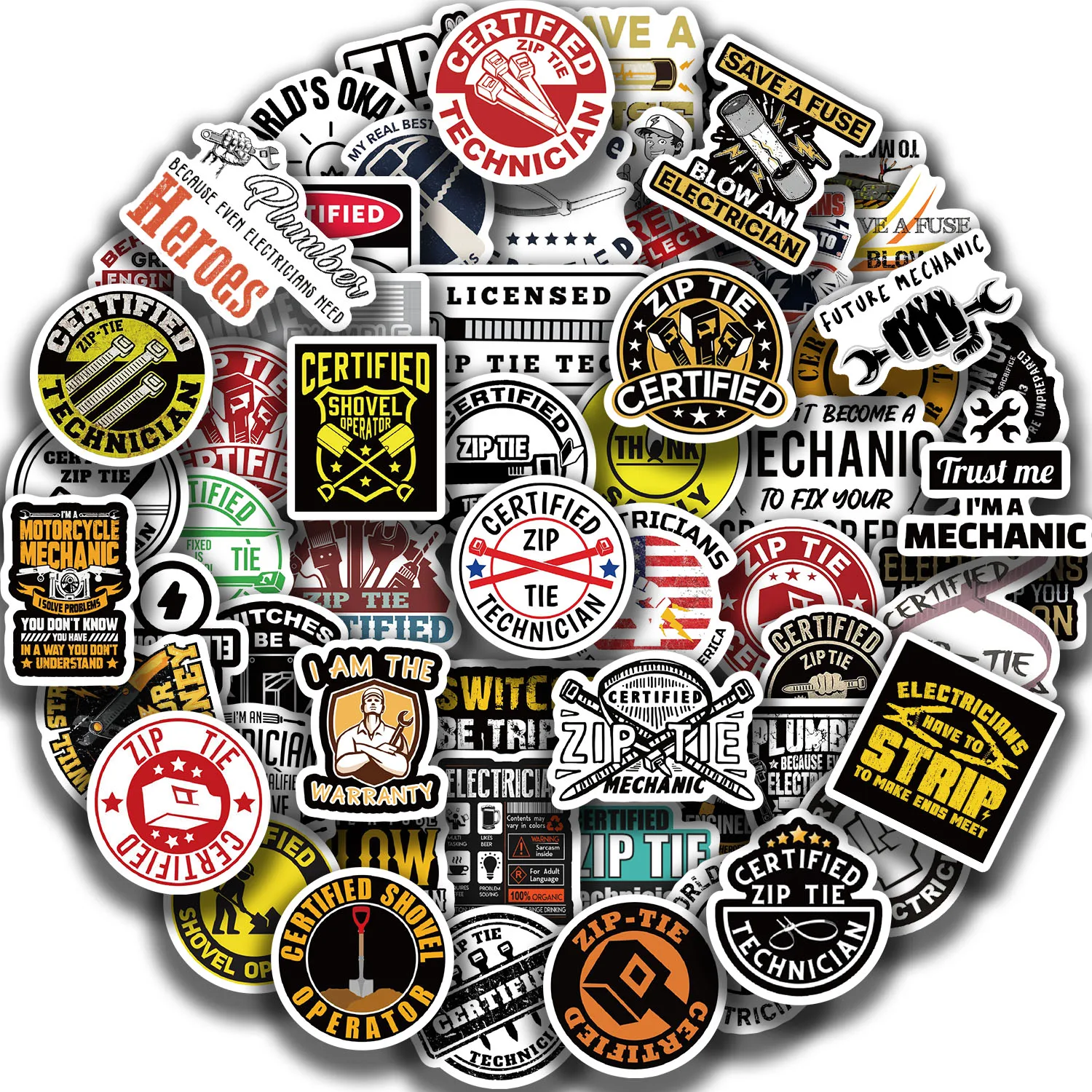65PCS Funny Machinist Zip Tie Stickers Engineer Cartoon Decals Toy DIY Luggage Laptop Phone Car Bike Skateboard Sticker