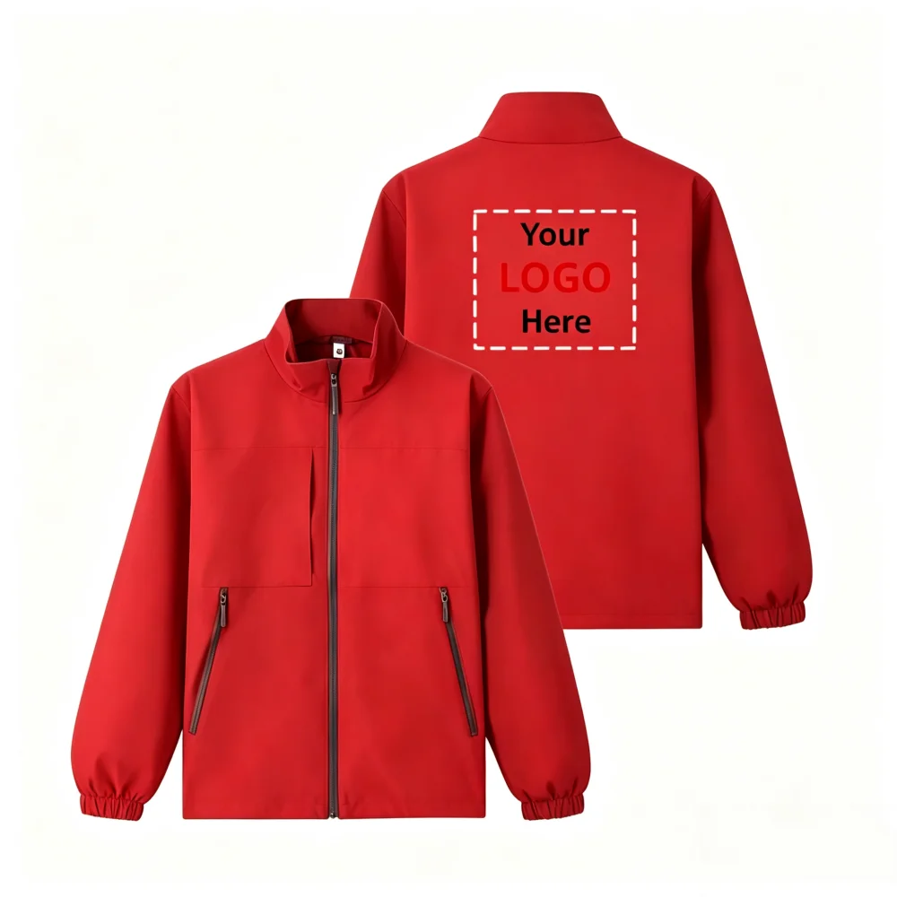 Custom Logo Men Stand Collar Jacket Full Zip Windbreaker Personalized Print Casual Outdoor Windproof Coat Customizable Outerwear