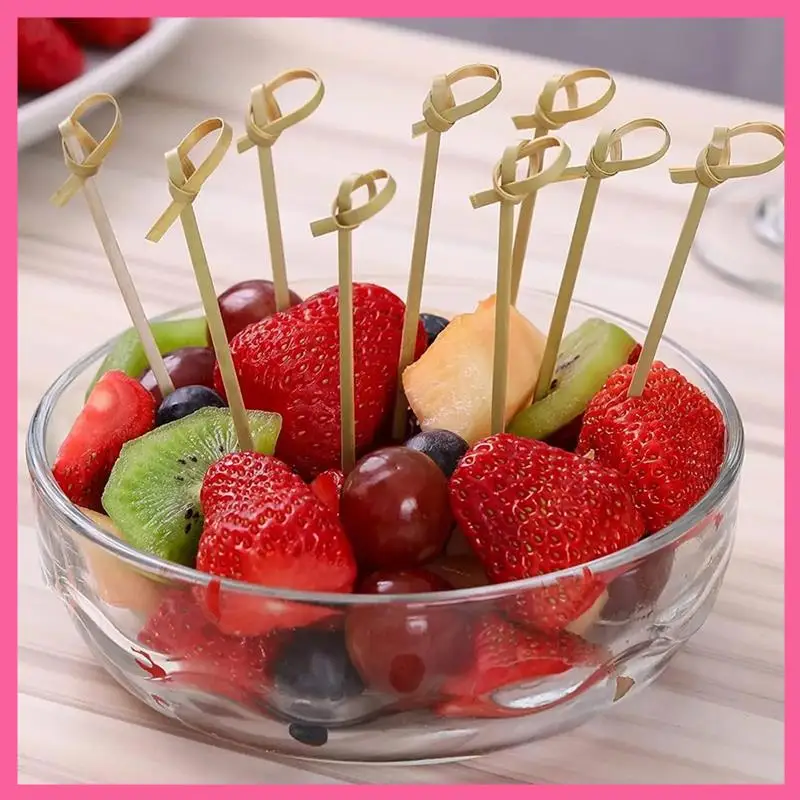 

HOT-500Pcs Disposable Bamboo Knot Skewers Cocktail Picks With Twisted Ends For Snacks Club Sandwiches Party Barbeque Forks