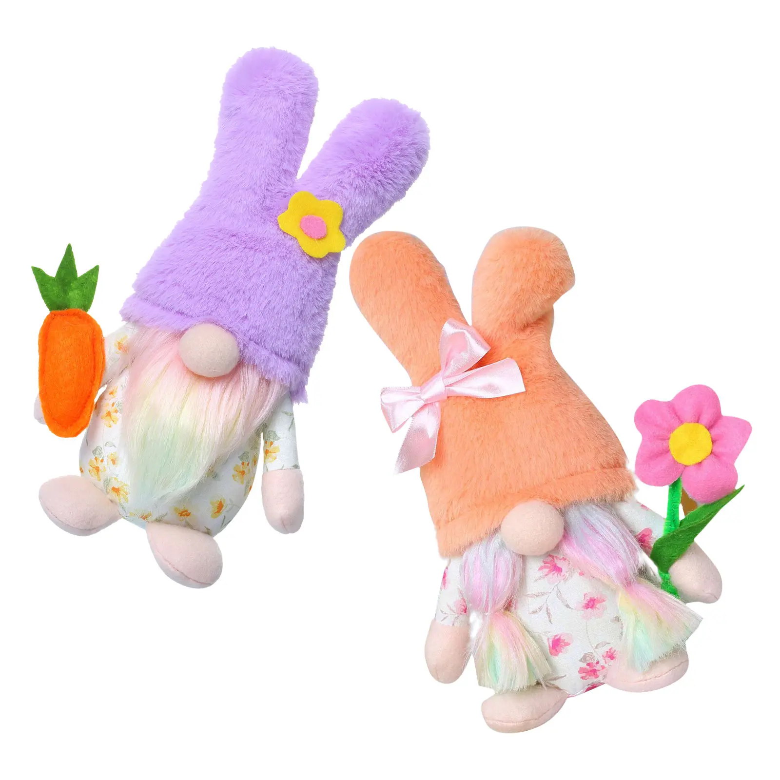 2Pcs Easter Bunny Gnomes Rabbit Tabletop Decor Holding Spring Easter Gnome Decorations Soft Stuffed Animal Rabbit