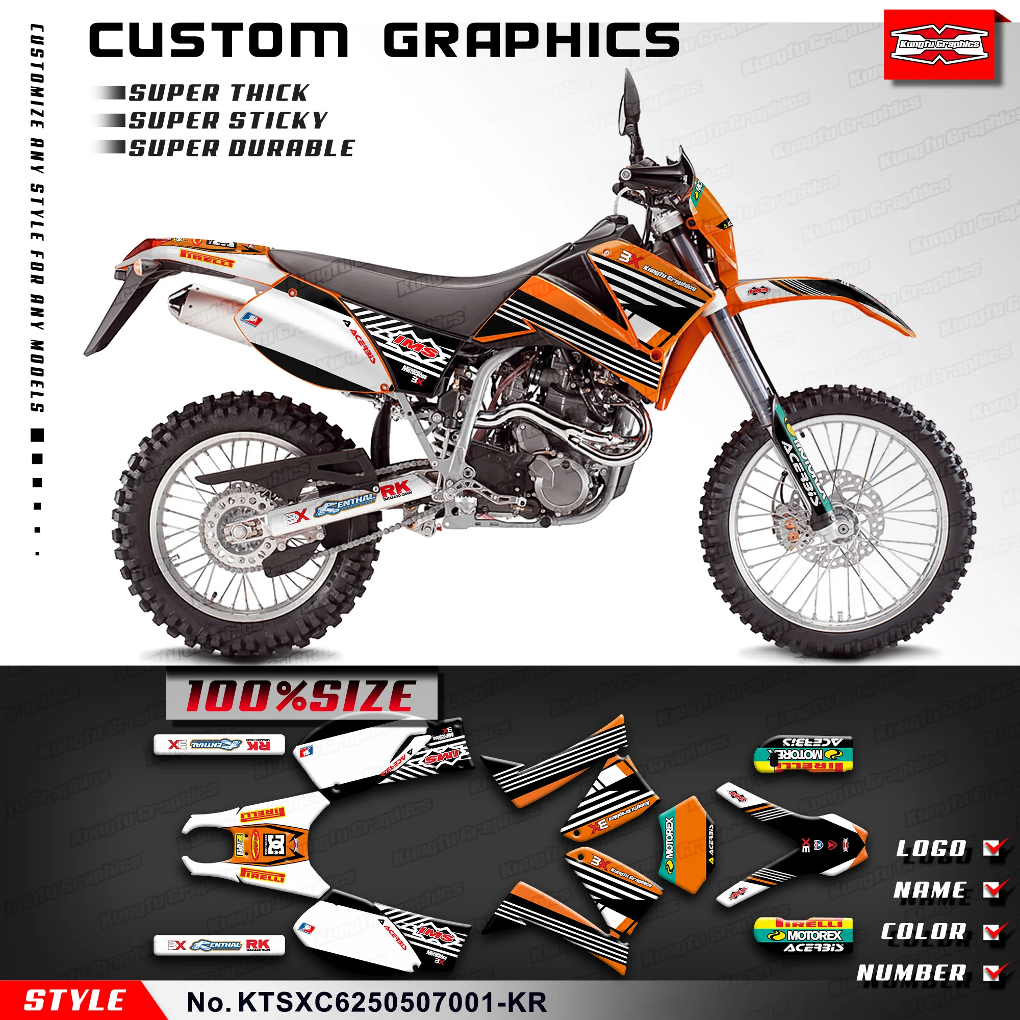 

KUNGFU GRAPHICS Motorbike Decal Full Wraps for KTM SXC 625 2005 2006 2007, KTSXC6250507001-KR