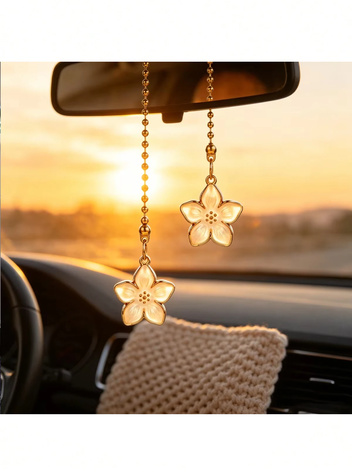 Exquisite Alloy and Enamel Cherry Blossom Car Accessory—Beautiful Floral-Design Rearview Mirror Charm for Women