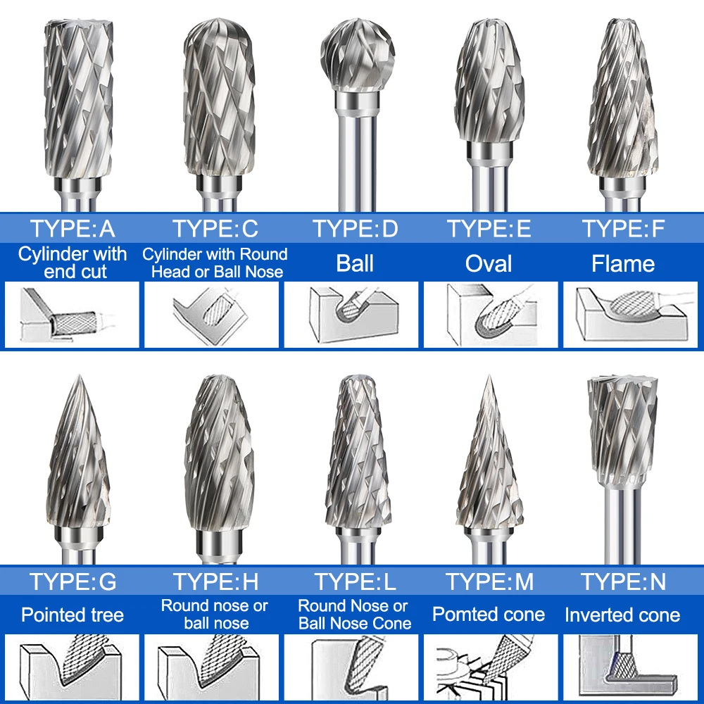 HAMPTON 3x3mm Carbide Rotary Burr 10/20pc Rotary File for Single Cut and Double Cut Rotary File Rotary Tool Accessories