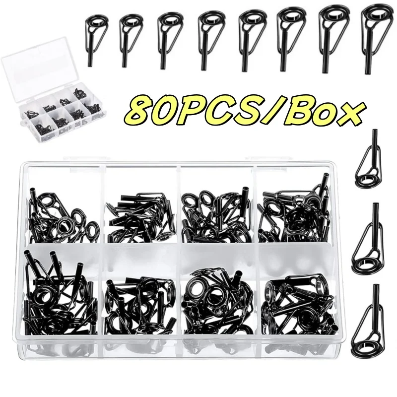 Fishing Rod Tip Repair Kit Stainless Steel Ceramic Ring Guide Tips Fishing Pole Eyelets Ceramic Ring Rod Top Tips Replacement