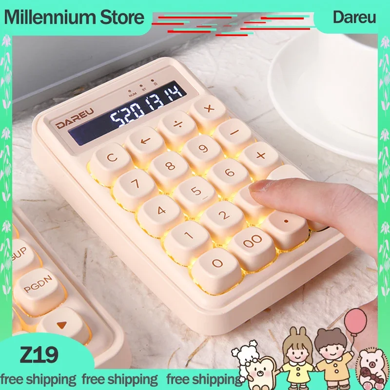 

Dareu Z19 Mini Keypad 2 Mode Wired Wireless Bluetooth 19Keys Calculators Mechanical Number Keypad 2 In 1 Accessory PC For Office