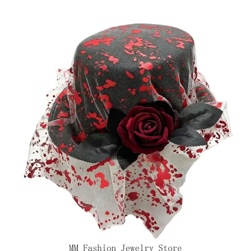 Red Spotted Costume Headpiece Hat with Layered Mesh Decoration for Adults D0UB