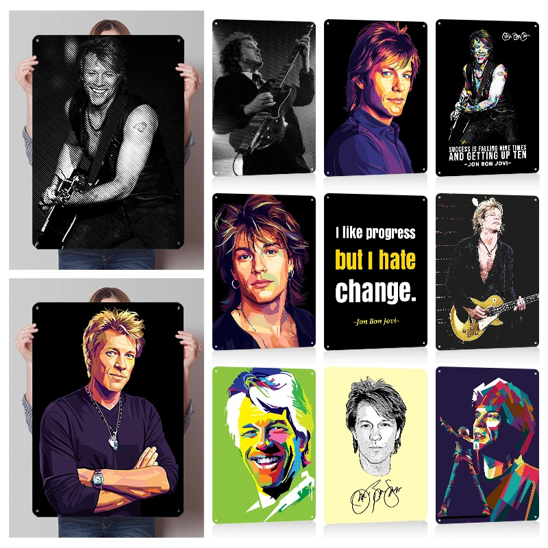 Pôsteres de Metal Personalizáveis do Cantor de Música Jon Bon Jovi, Placas de Metal Vintage Retro para Fãs, Decoração de Quarto Aconchegante