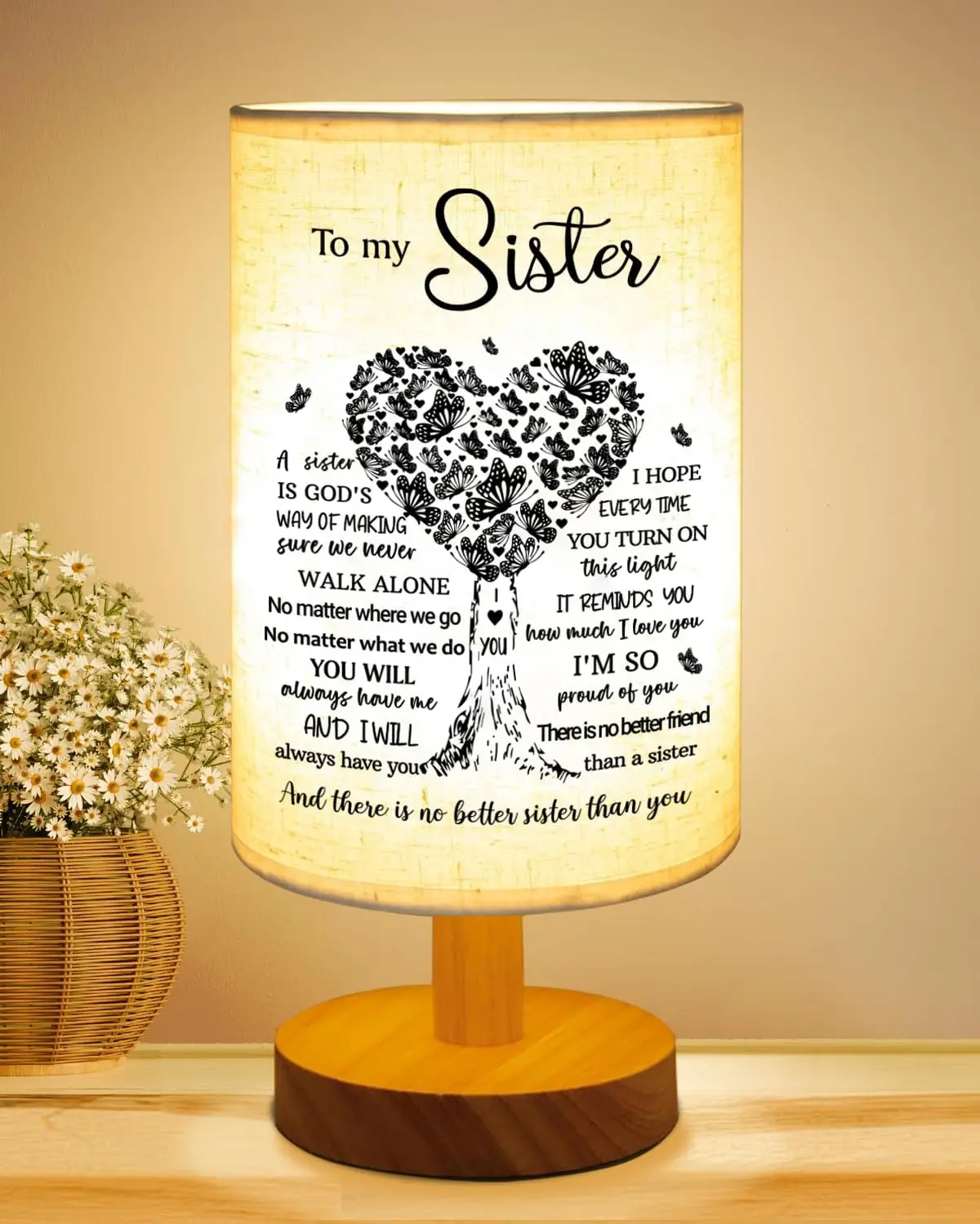 

Sister Gift Fabric Table Lamp, Bedside Decor for Sister from Sister, Birthday Mother's Day
