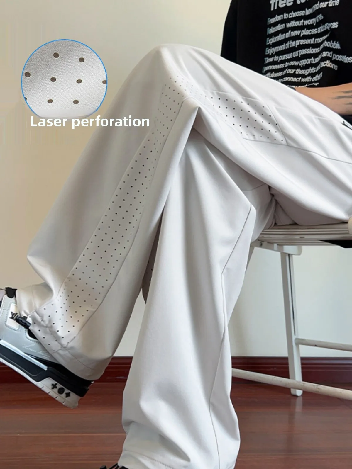 

Laser Me мужские летние тонкие ледяные шелковые спортивные брюки большого размера, прямые широкие брюки, повседневные длинные брюки