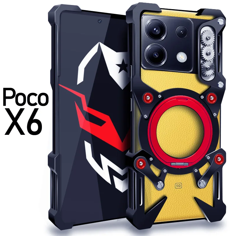 

For Xiaomi POCO X6 Aluminum Frameless Protective Rugged Cove Rotating Bracket Shell Rimless Shockproof Metal Bumper Case
