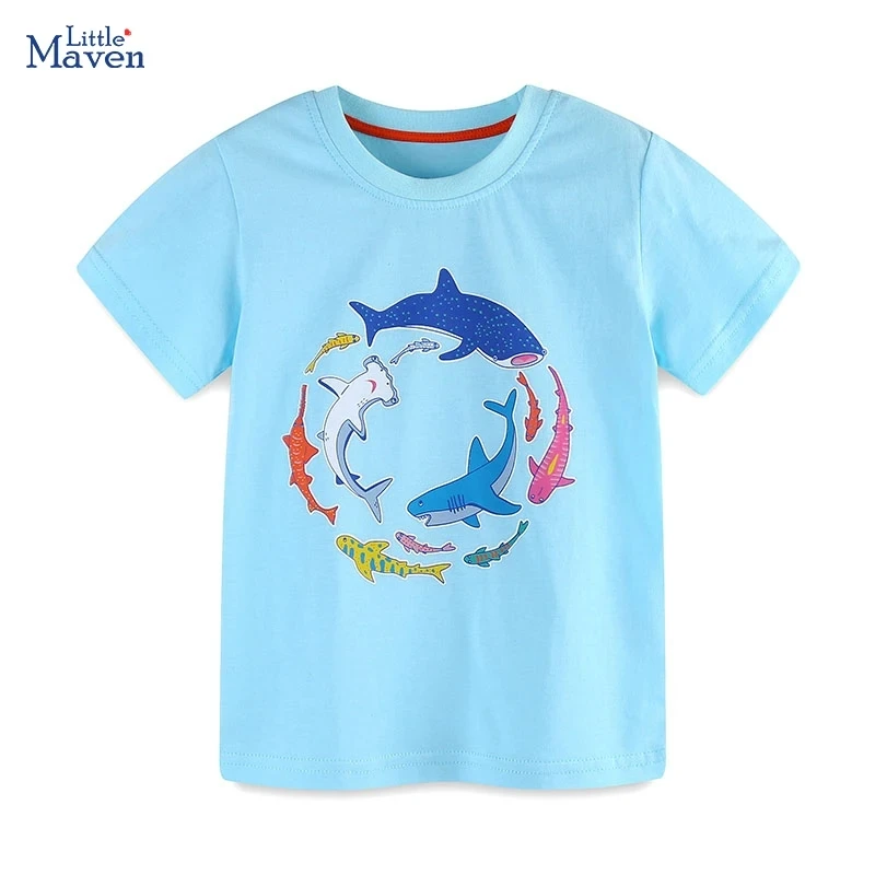 

Little maven Kids Boys Sporty T Shirts Animal Sea Sharks Children's Clothing T Shirts Cotton Casual Boys Tops Tees for 2-7Years