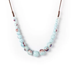 Big Vintage Ceramic Beaded Necklace for Women Handmade Long Adjustable Boho Ethnic Style Jewelry