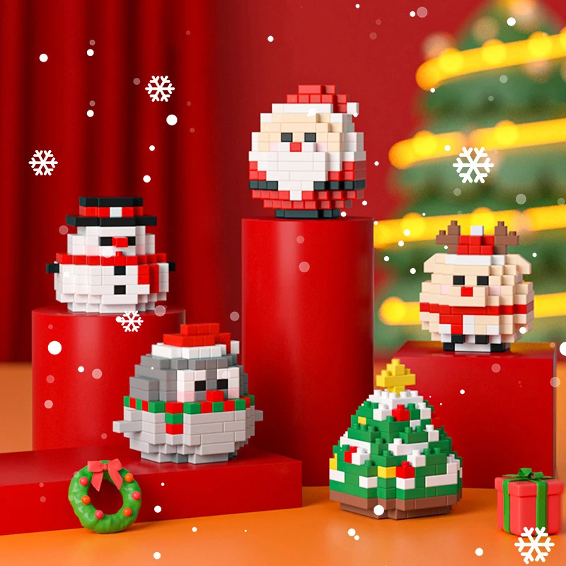 Christmas Decorations 2024 Mini Blocks Kits Christmas Tree Snowman Model Micro Bricks Toy For Kids Gift