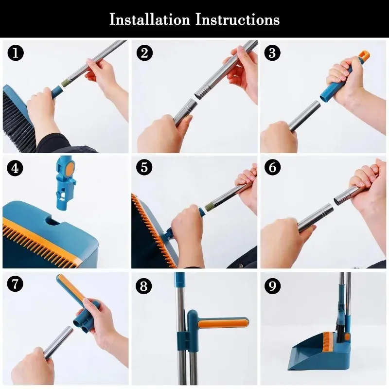 Broom Wiper Set Hair Broom Combination Cleaner Sweeper Foldable Dustpan Set with Extendable Broomstick Cleaning Tools Dustpans