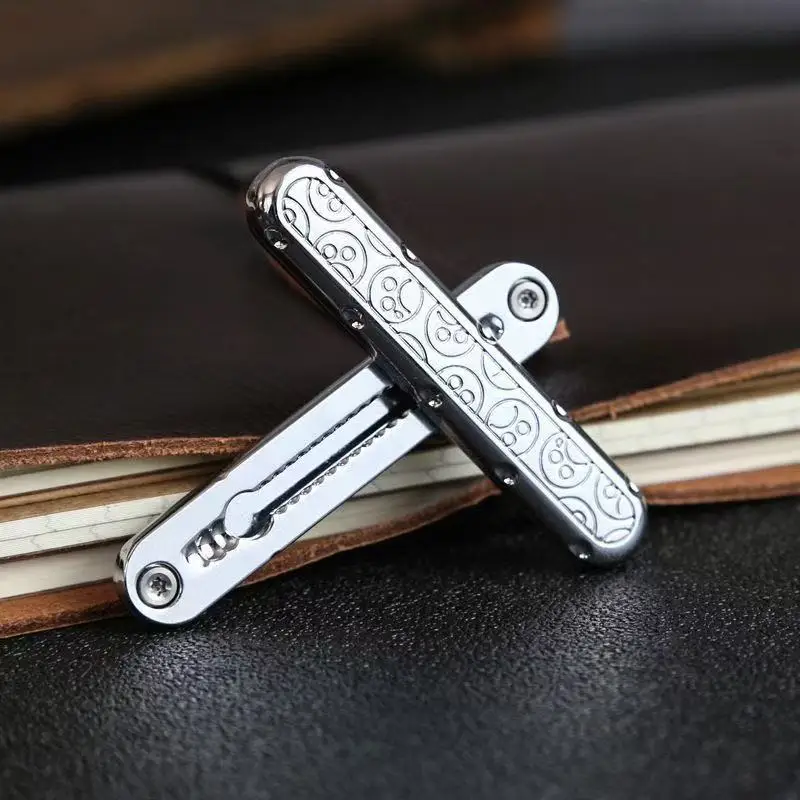 Zinc Alloy Deep-Fried Dough Sticks Fidget Slider, Metal Pocket EDC Fidget Toy, Polished Silver Stress Relief Clicker Toy, Portab