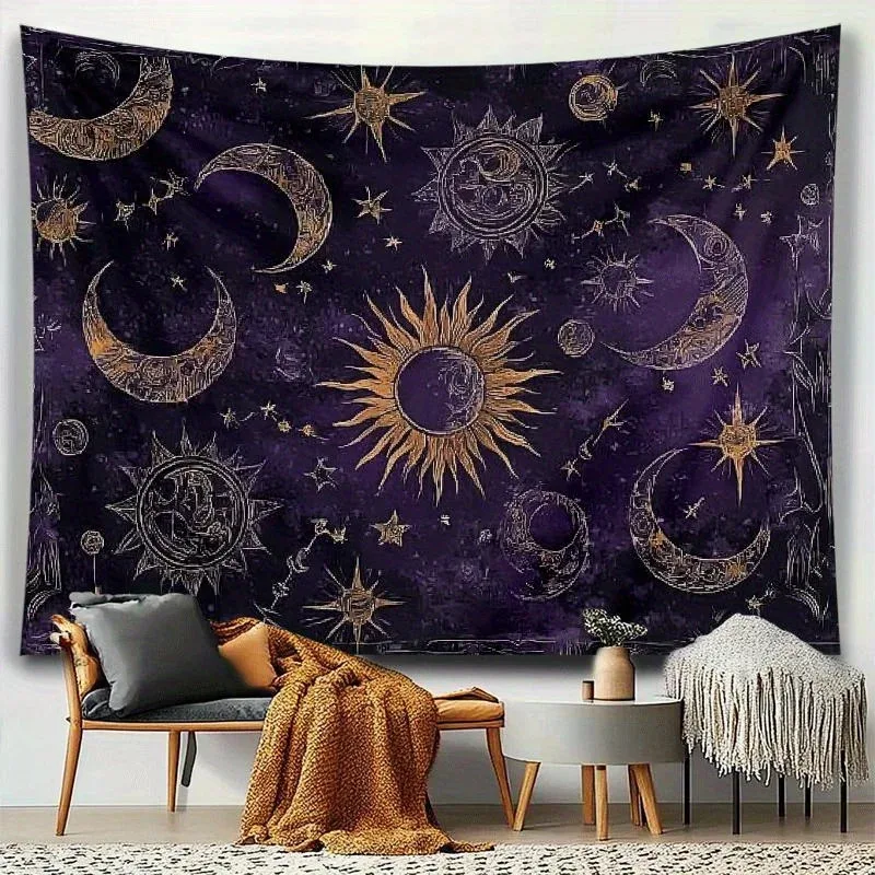 VIKAMA 2026 Neuerscheinung Vintage Sternenhimmel Wandteppich |   Sonne-Mond Bohemian Wandbehang |   Sofa-Hintergrund-Dekoration für Wohnzimmer