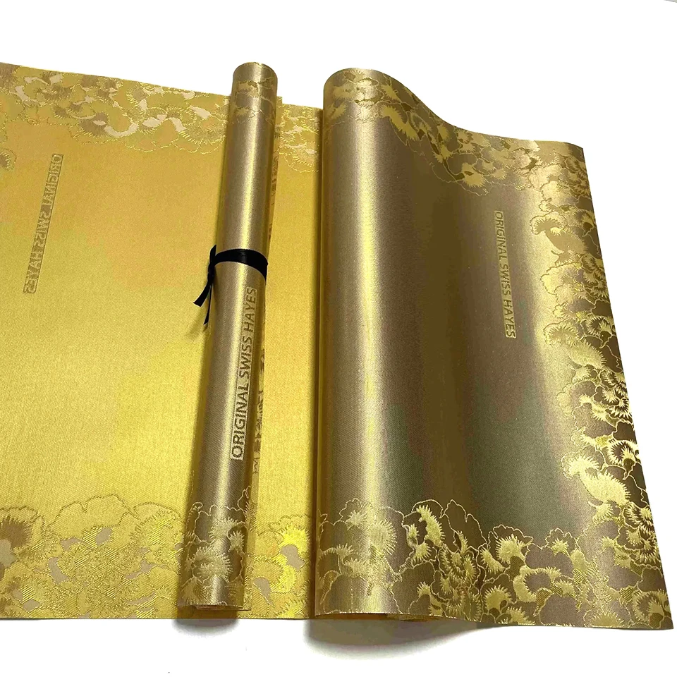 

Luxury Gold Nigerian Wedding Gele for ASO EBI, Grandmaster 3D Swiss Embroidery Hayes Headtie Fabric, Elegant Headwear TX-2-5