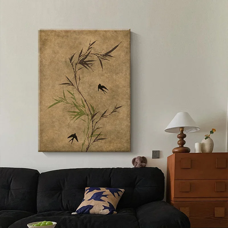 Medieval Nanyang style living room, decorative painting French retro sofa, background wall mural abstract high-end sense