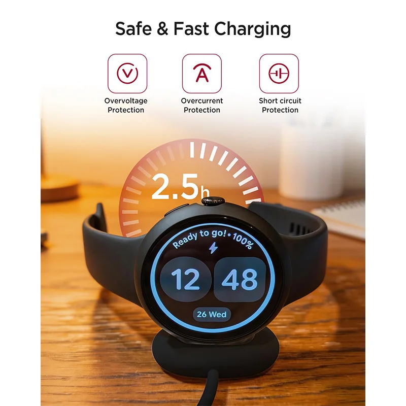 2 Pin Cord Watch Type C Charger For Google Pixel Watch 4 Charger Dock Portable Fast Charging Magnetic Base Charger 4 41mm/45mm