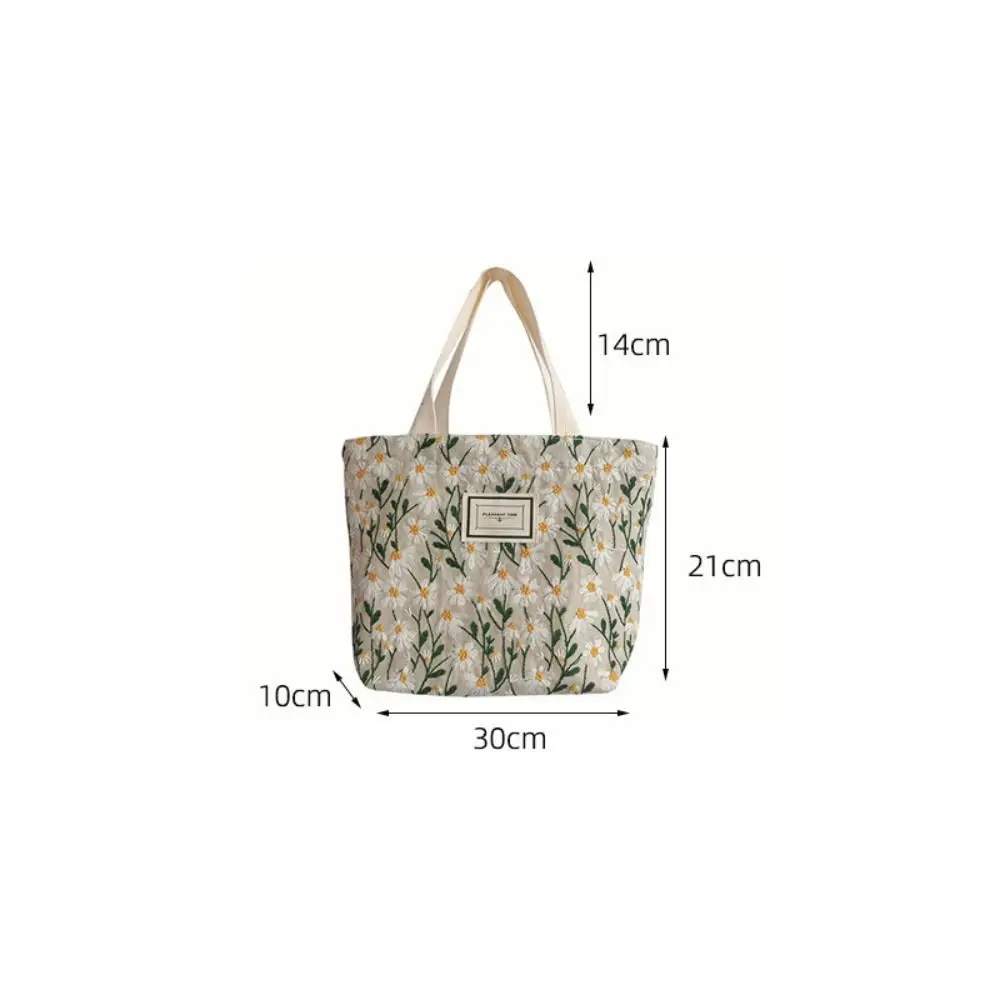 New Sweet Embroidered Women\'s Bag New Daisy Flower Canvas Handbag Snack Storage Bag Hand Carry Mommy Bag