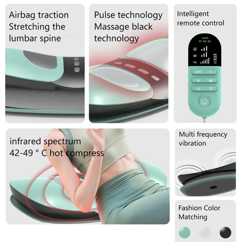 2026new Electric Lumbar Spine Traction Device Adjustable Inflatable Vibration EMS Waist Back Massager with Heat Back Stretcher D