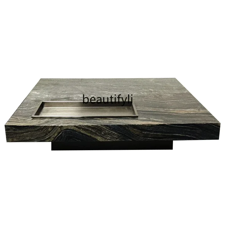 

Italian Style Light Luxury Natural Marble Coffee Table Villa Living Room Home Stainless Steel Square