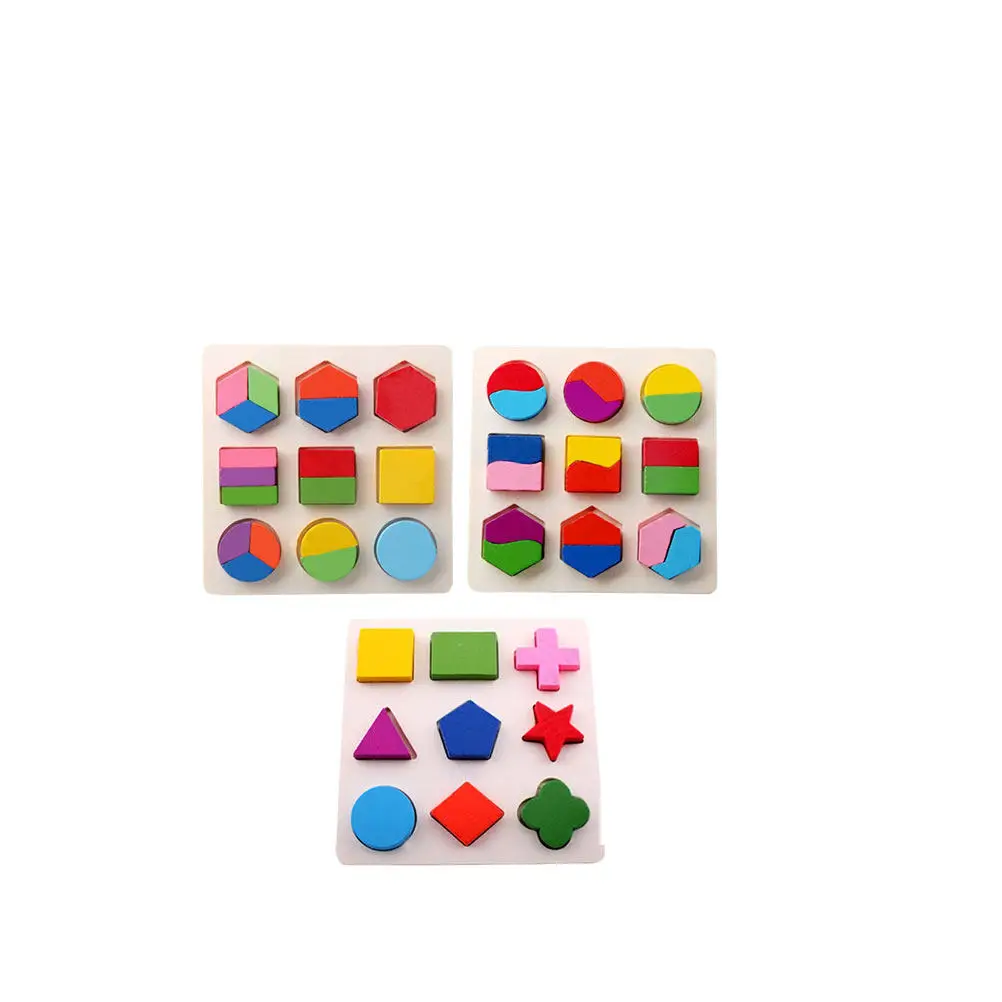 3Pcs Wooden Shape Puzzles Educational Wooden Toys For Early Childhood Education Boards Recognition Plates