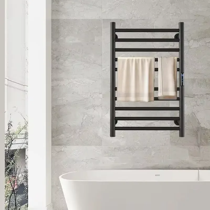 Brushed Gold Electric Fast Heating Bathroom Heated Towel Rack With 4 Bars Timer And Temperature Display