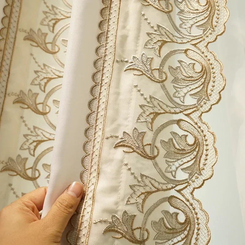 European Embroidered Tulle White Wedding Curtains for Living Dining Room Bedroom Luxury Side Lace Yarn Villa Window Customize