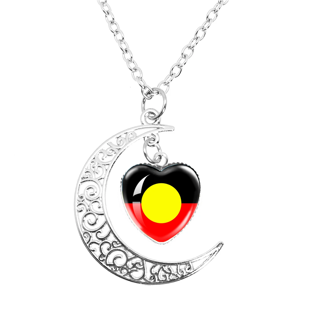 National Flag Australian Aboriginal Gypsy Berber North Africa Moon Heart-Shaped Glass Handmade Necklace For Women Designed Gift