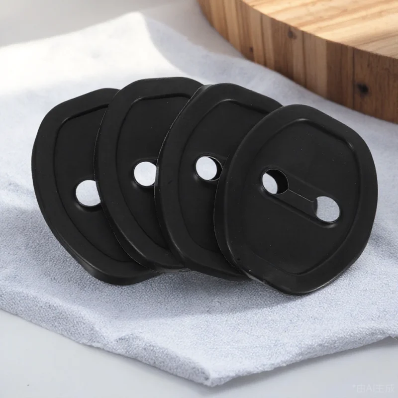

4pcs Car Lock Latches Cover Silicone Protective Pad Shock Absorption Noise Reduction Door Latch Guard Universal Fit Durable Abs