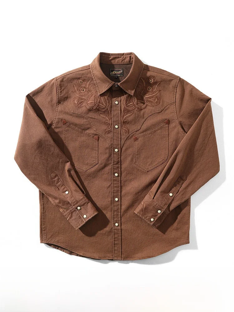 

Retro Embroidered Hoof Thistle Flower Rivet Striped irt Western Series 270G Waed Narrow Youth Loose Fit Long Sve