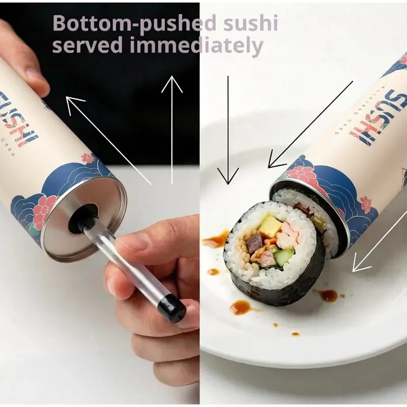 Round Sushi Push Box With Sauce Straw Food Grade Sushi Paper Tube Push Up Container Kitchen Sushi DIY Tools Packaging Paper Box