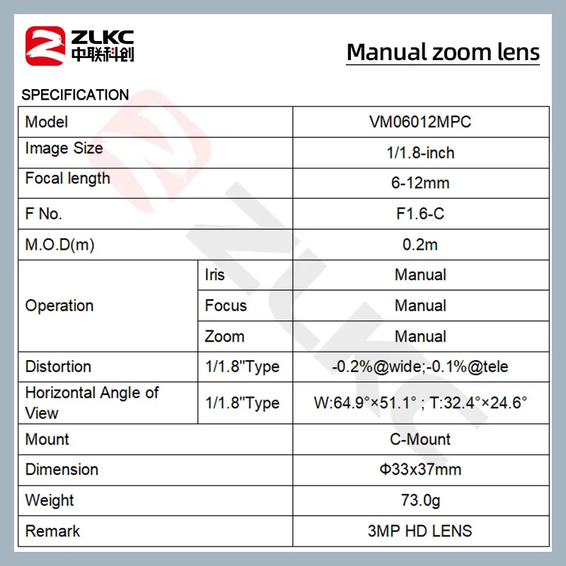ZLKC 6-12 مللي متر عدسة متغيرة البعد البؤري CCTV ماكرو 1/1.8 ''أجهزة الاستشعار C-Mount كاميرا F1.6-C دليل القزحية 3MP عدسة لكاميرات المراقبة