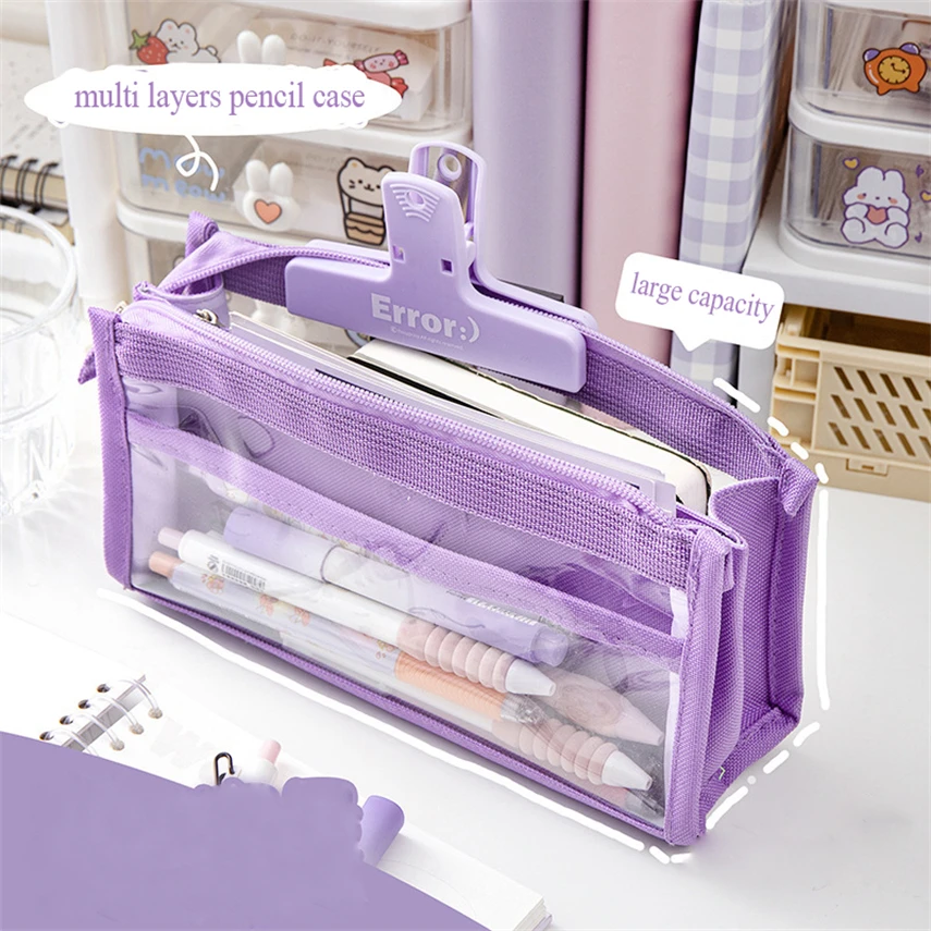 Pencil Case Estuche Back To School Accessories Supplies 6 Layer Transparent Pencilscases Girls Bags Trousse 2023 New Big Pouch