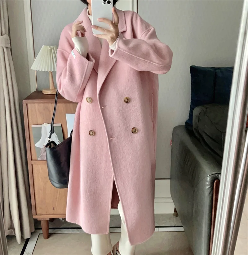 

2025 Fashion Spring Women Drouble Breasted Woolen Coat Loose Style Cashmere Winter Clothes Long Coats Tops